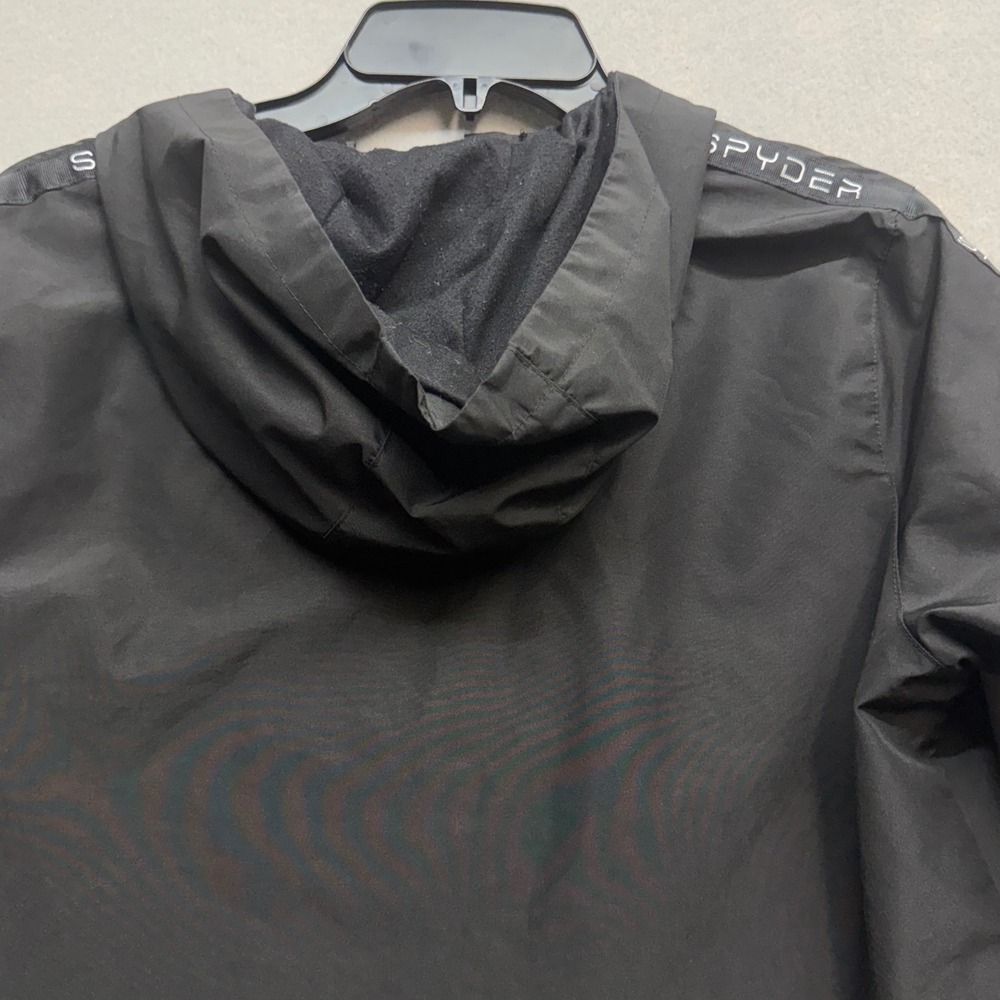 Spyder Windbreaker Jacket Mens M Black Full Zip Hooded Logo Tape Lightweight - Picture 7 of 11